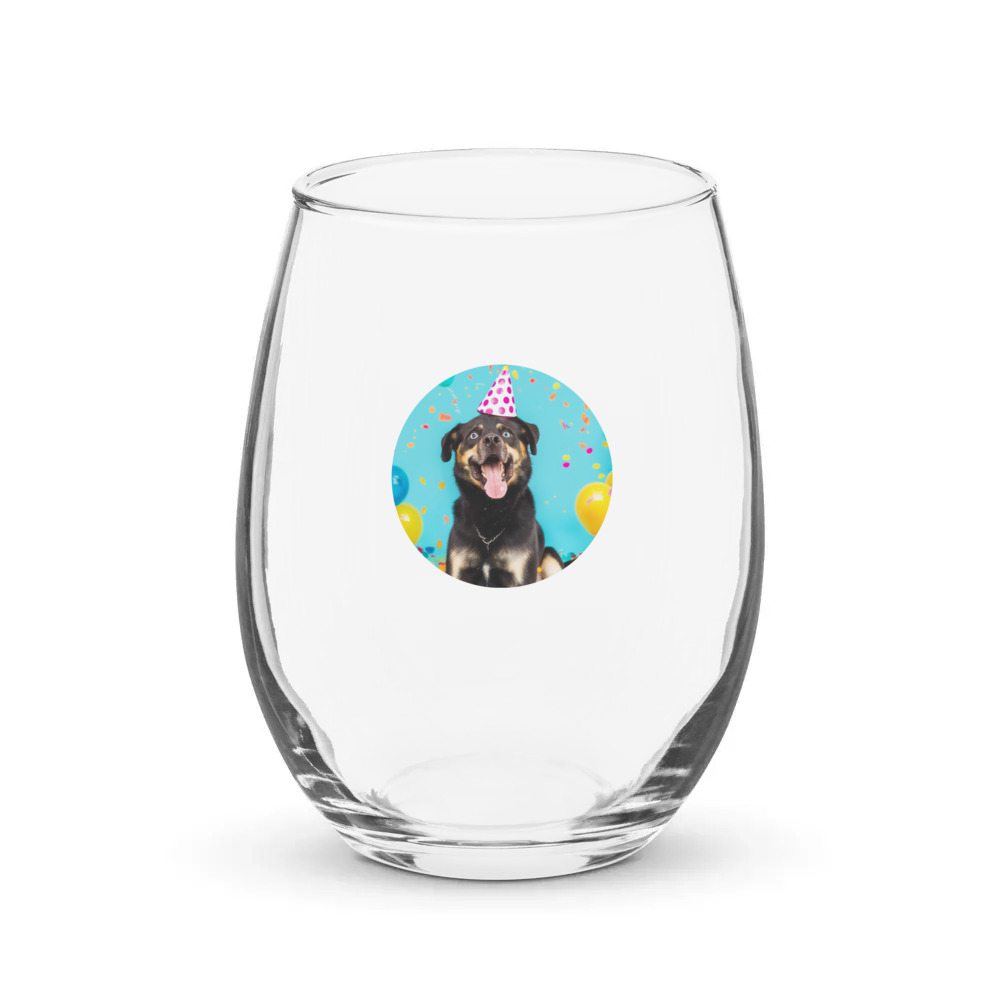 PugMug Custom Blue Stemless Wine Glass