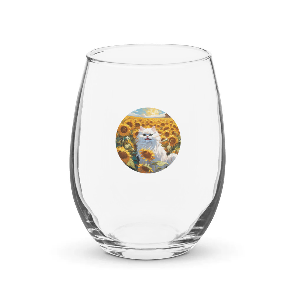 PugMug Custom White Persian Cat Stemless Wine Glass