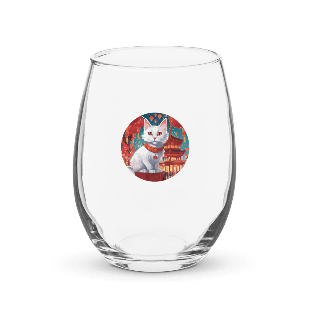 PugMug Custom White Companion Cat Stemless Wine Glass