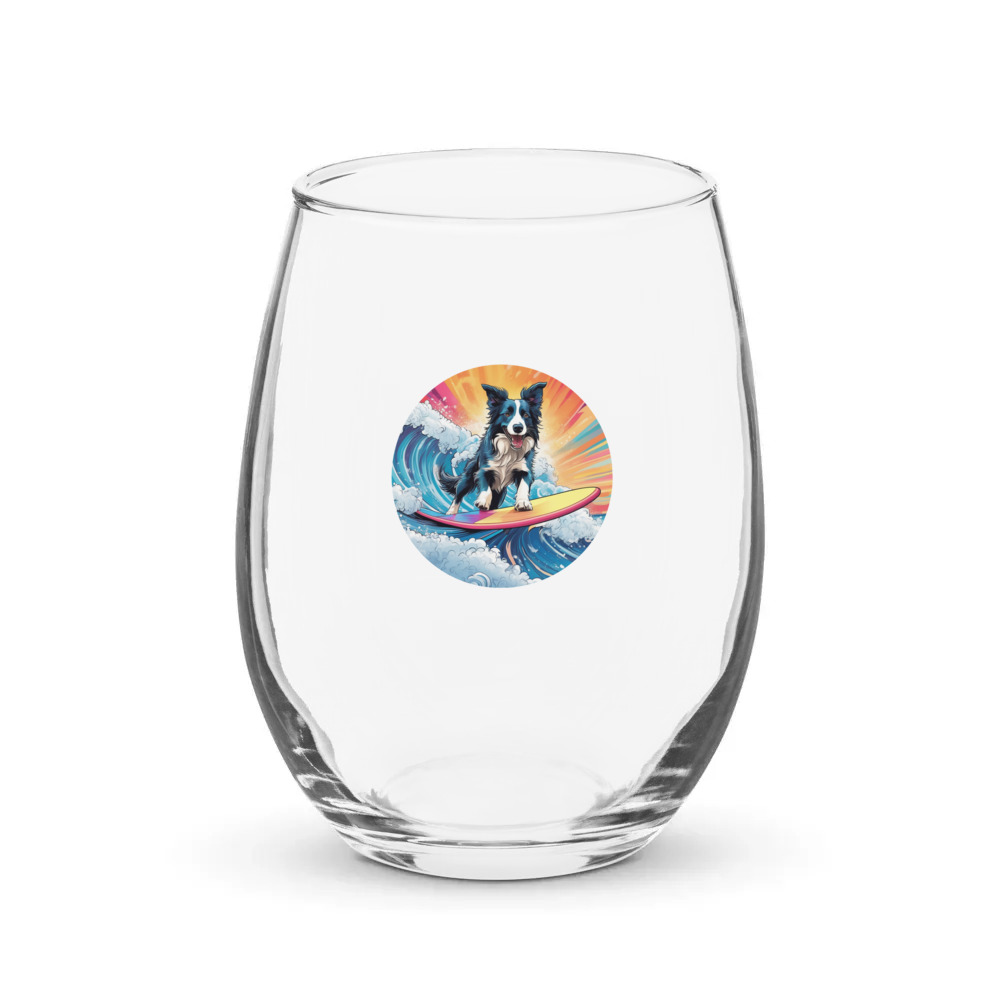 PugMug Custom Border Collie Stemless Wine Glass