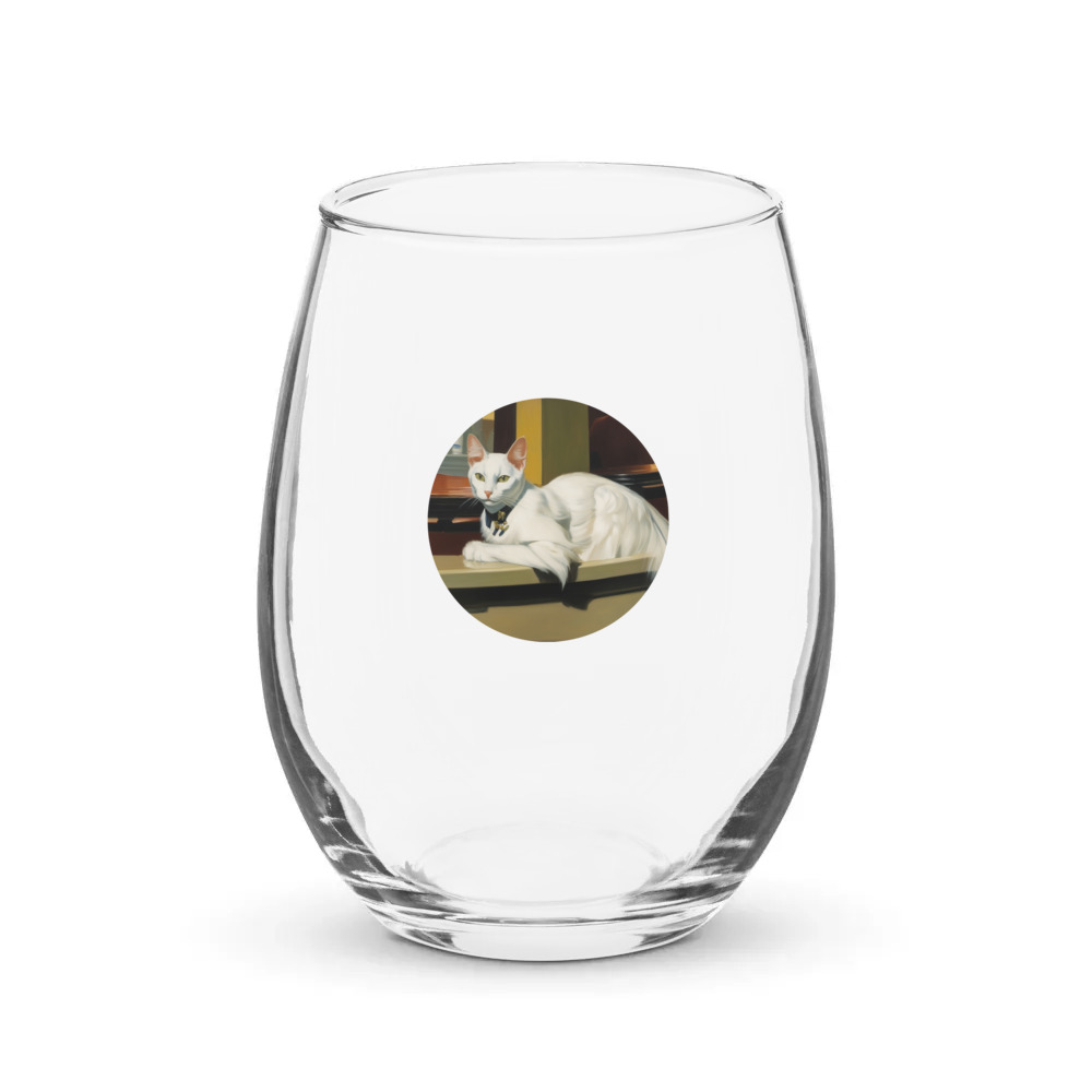 PugMug Custom White Companion Cat Stemless Wine Glass