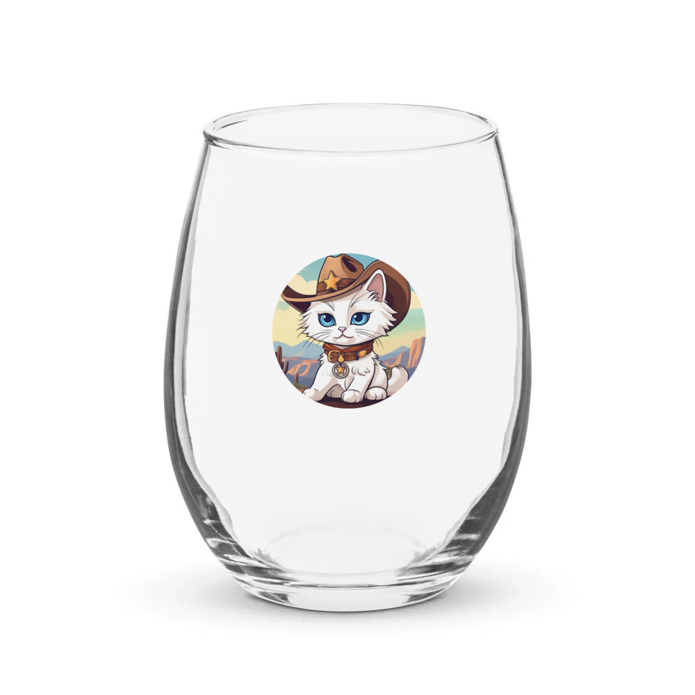 PugMug Custom White Ragdoll Cat Stemless Wine Glass