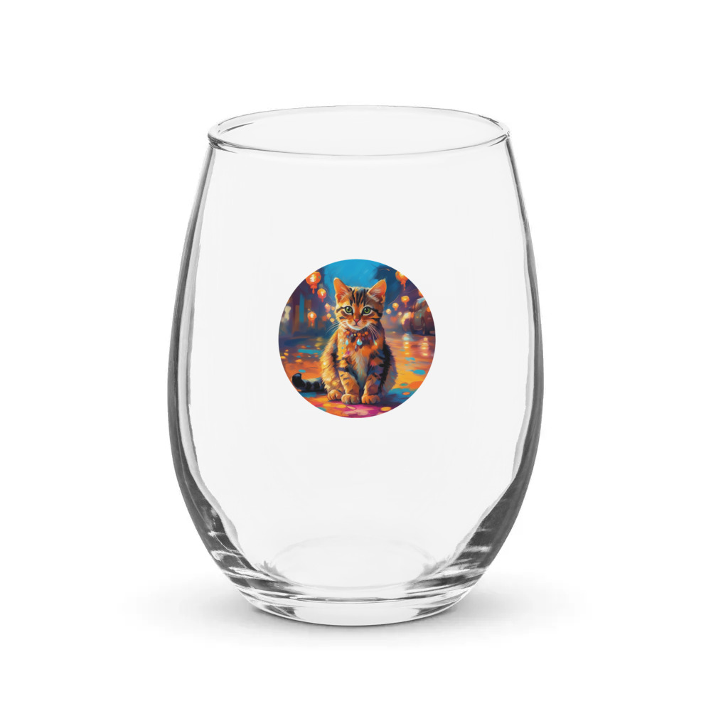 PugMug Custom Tabby Exotic Cat Stemless Wine Glass