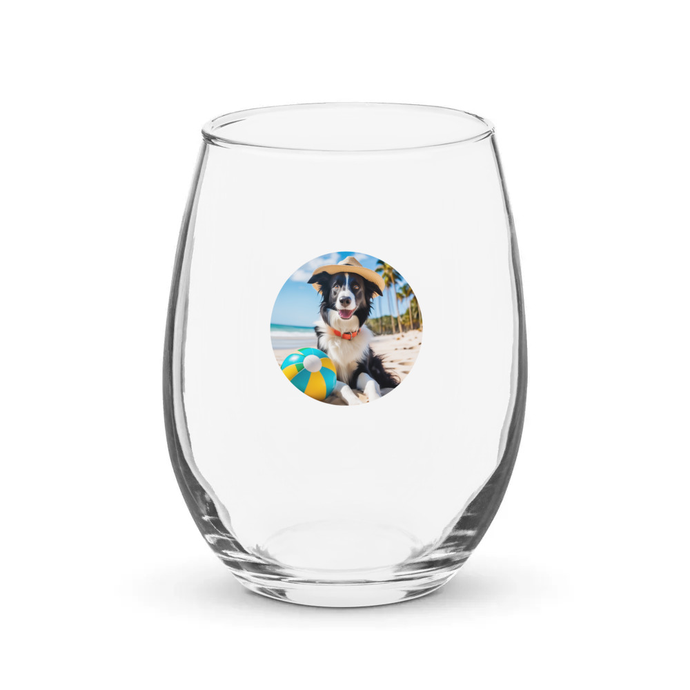 PugMug Custom Border Collie Stemless Wine Glass