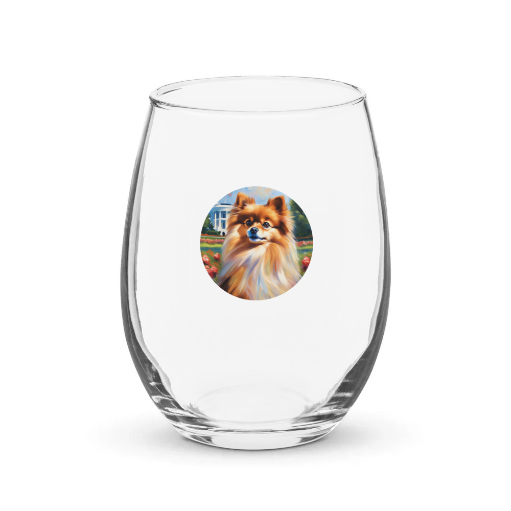 PugMug Custom Tan Pomeranian Stemless Wine Glass