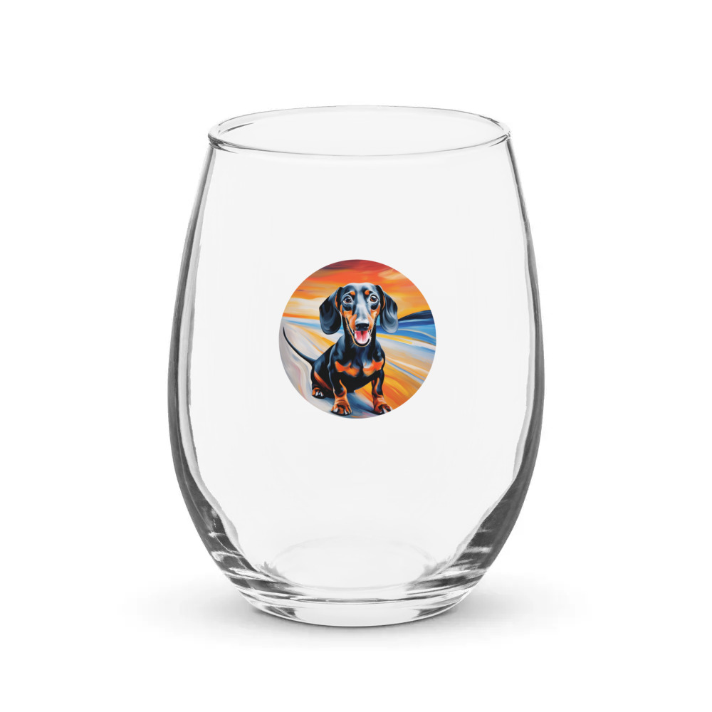 PugMug Custom Black Dachshund Stemless Wine Glass