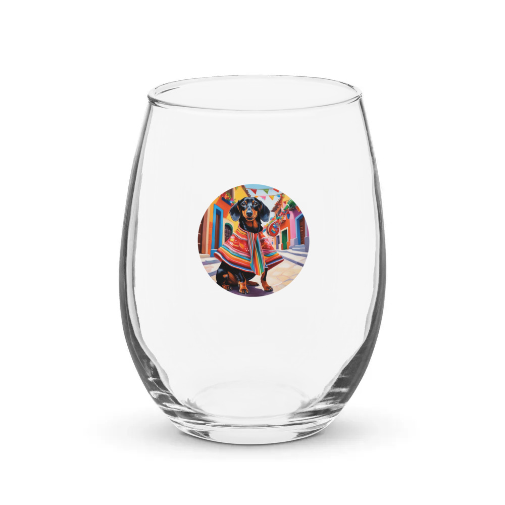 PugMug Custom Black Dachshund Stemless Wine Glass