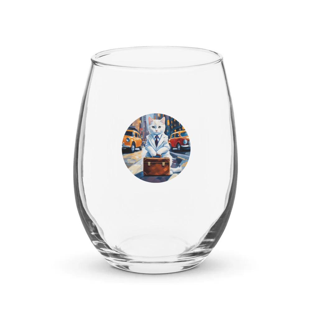 PugMug Custom White Companion Cat Stemless Wine Glass