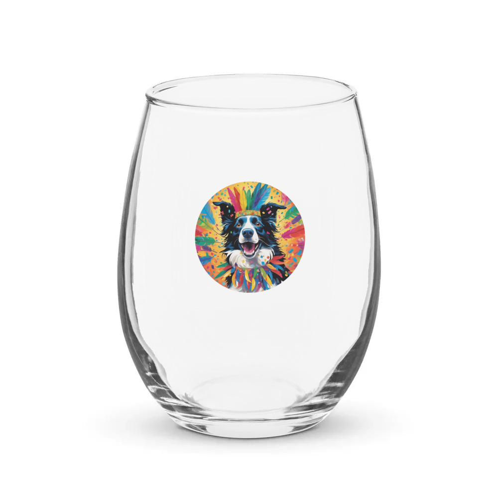 PugMug Custom Border Collie Stemless Wine Glass
