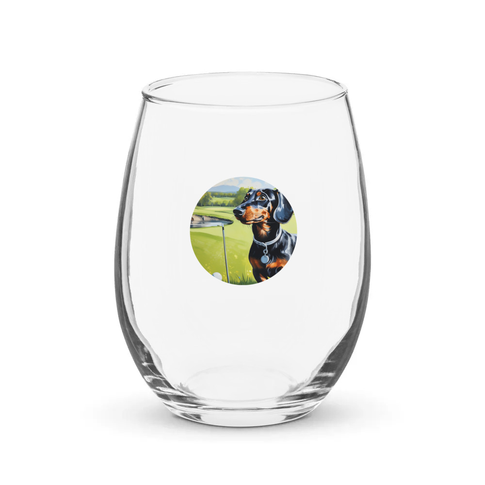 PugMug Custom Black Dachshund Stemless Wine Glass