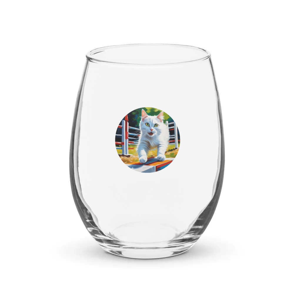 PugMug Custom White Companion Cat Stemless Wine Glass