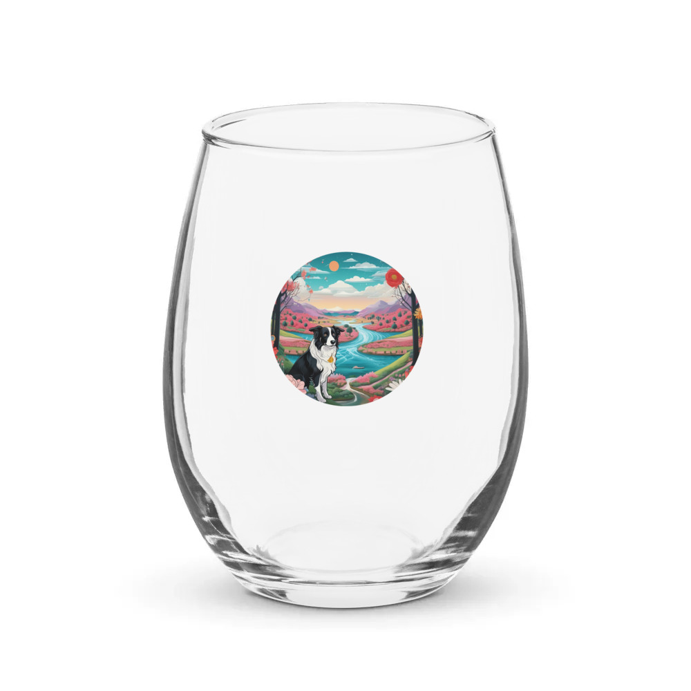 PugMug Custom Border Collie Stemless Wine Glass