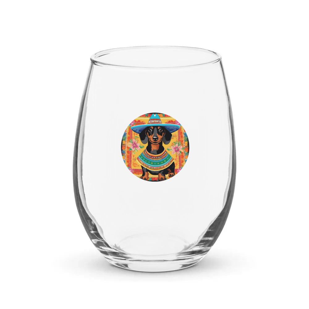 PugMug Custom Black Dachshund Stemless Wine Glass