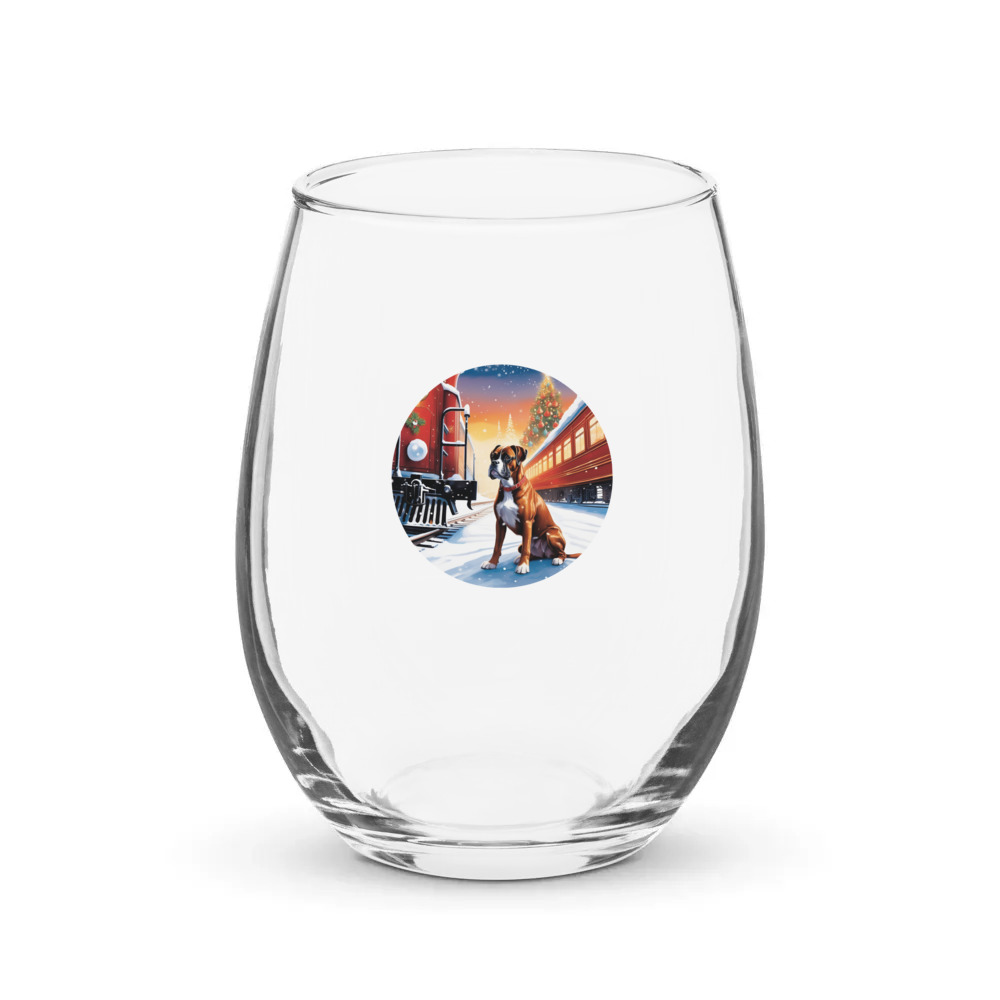 PugMug Custom Boxer Dog Stemless Wine Glass