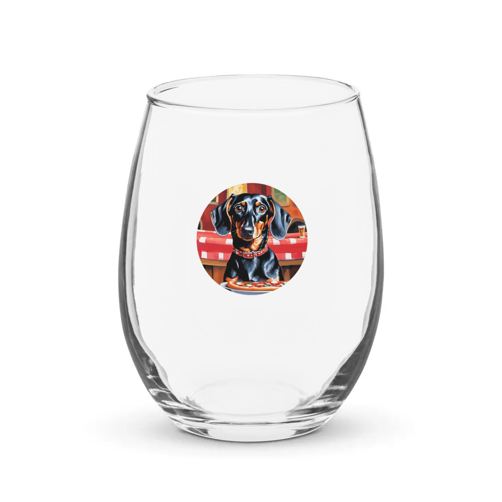 PugMug Custom Black Dachshund Stemless Wine Glass