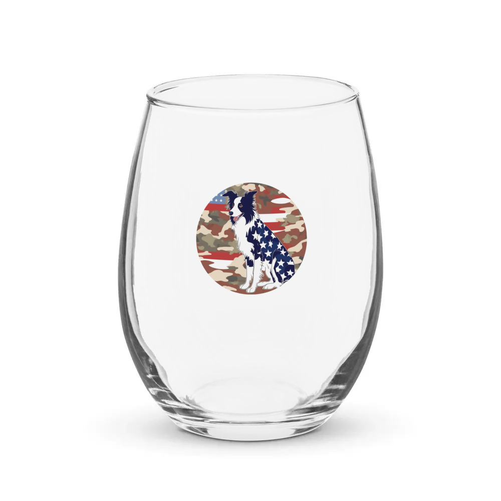 PugMug Custom Border Collie Stemless Wine Glass