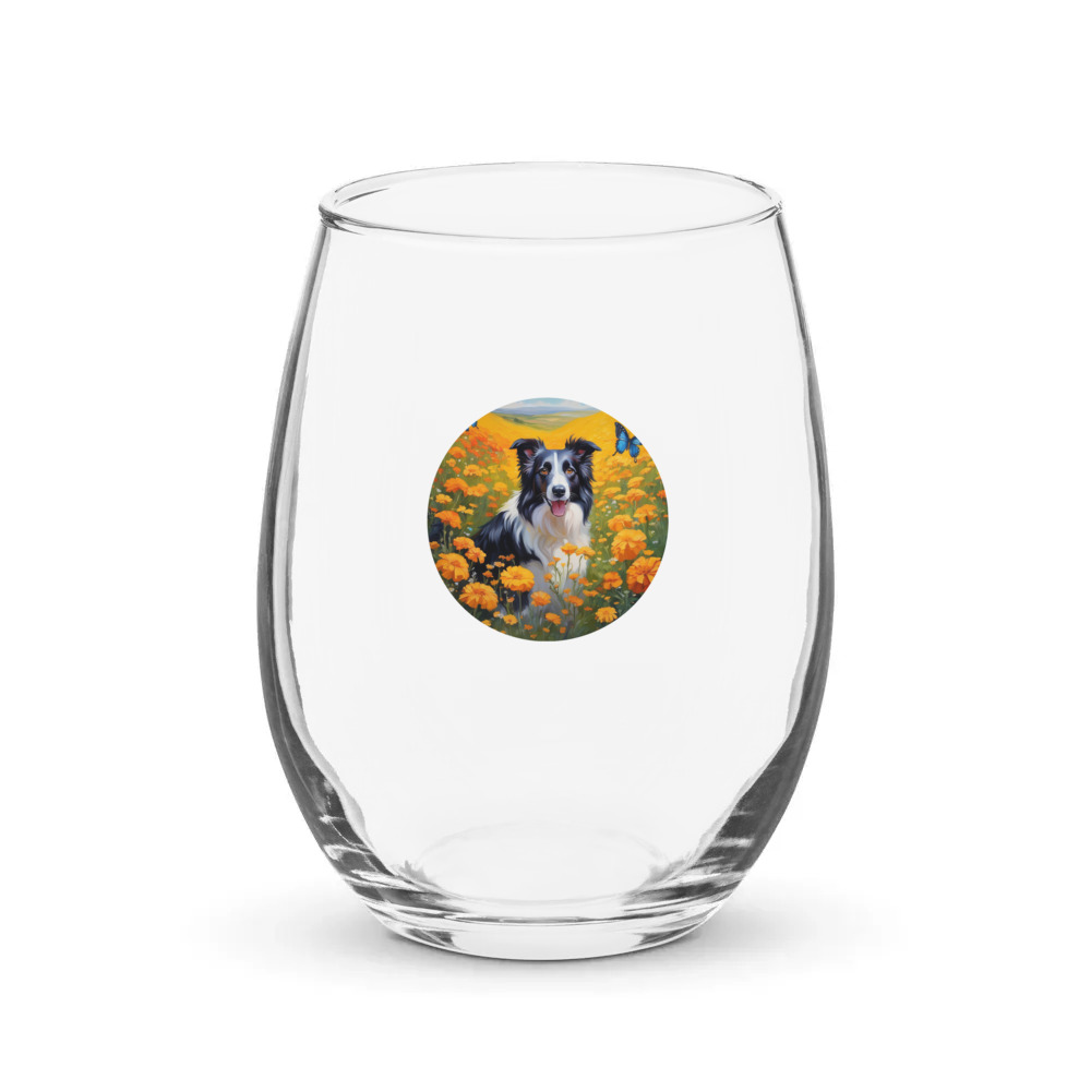 PugMug Custom Border Collie Stemless Wine Glass