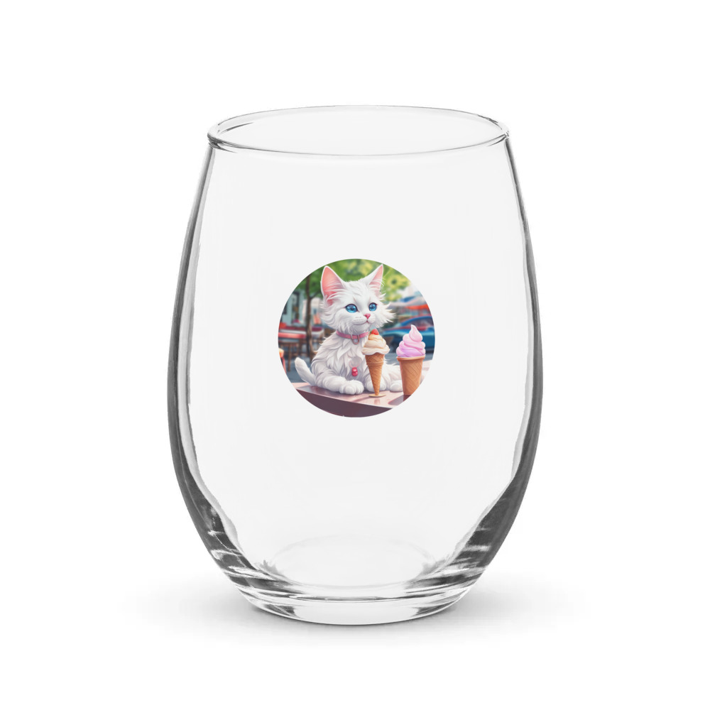 PugMug Custom White Companion Cat Stemless Wine Glass