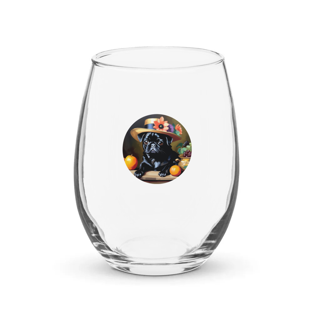 PugMug Custom Black Pug Stemless Wine Glass