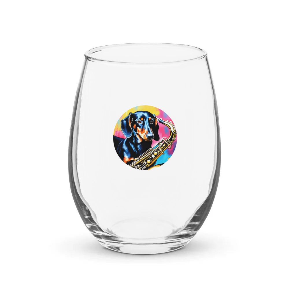 PugMug Custom Black Dachshund Stemless Wine Glass