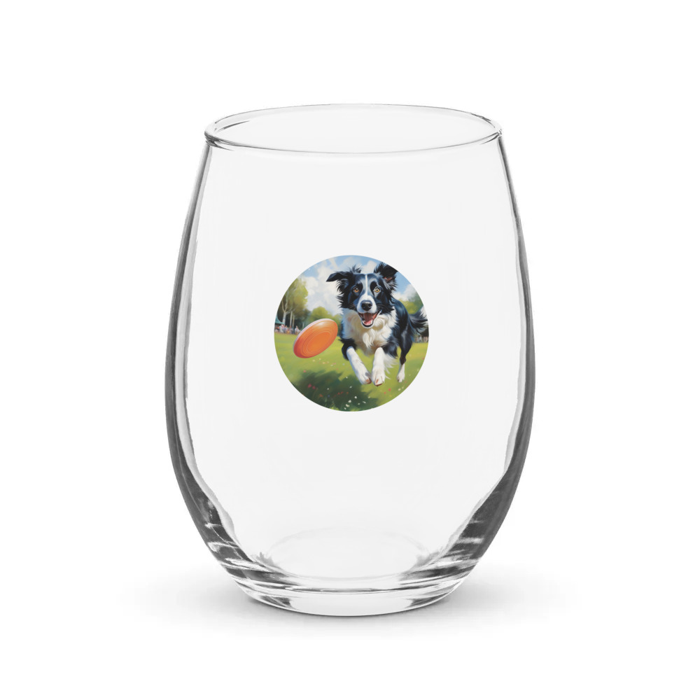 PugMug Custom Border Collie Stemless Wine Glass