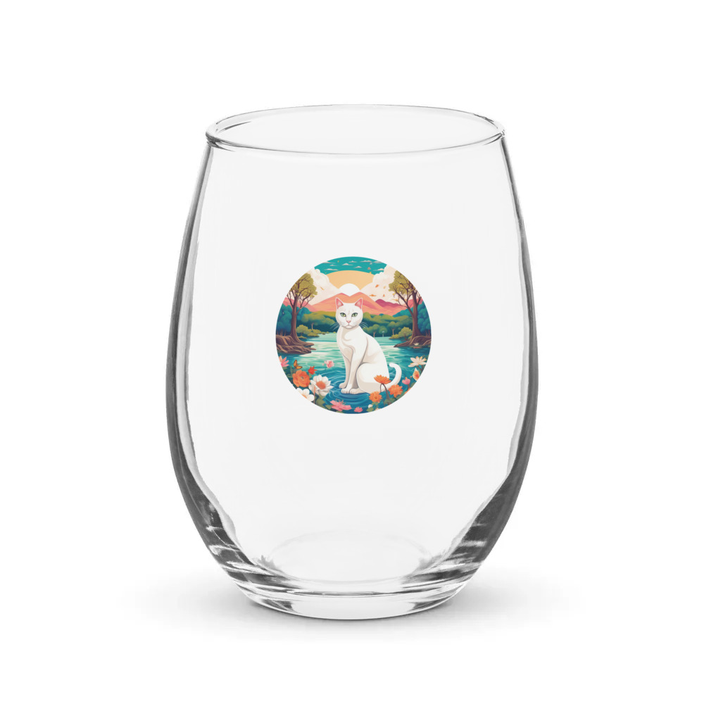 PugMug Custom White Companion Cat Stemless Wine Glass