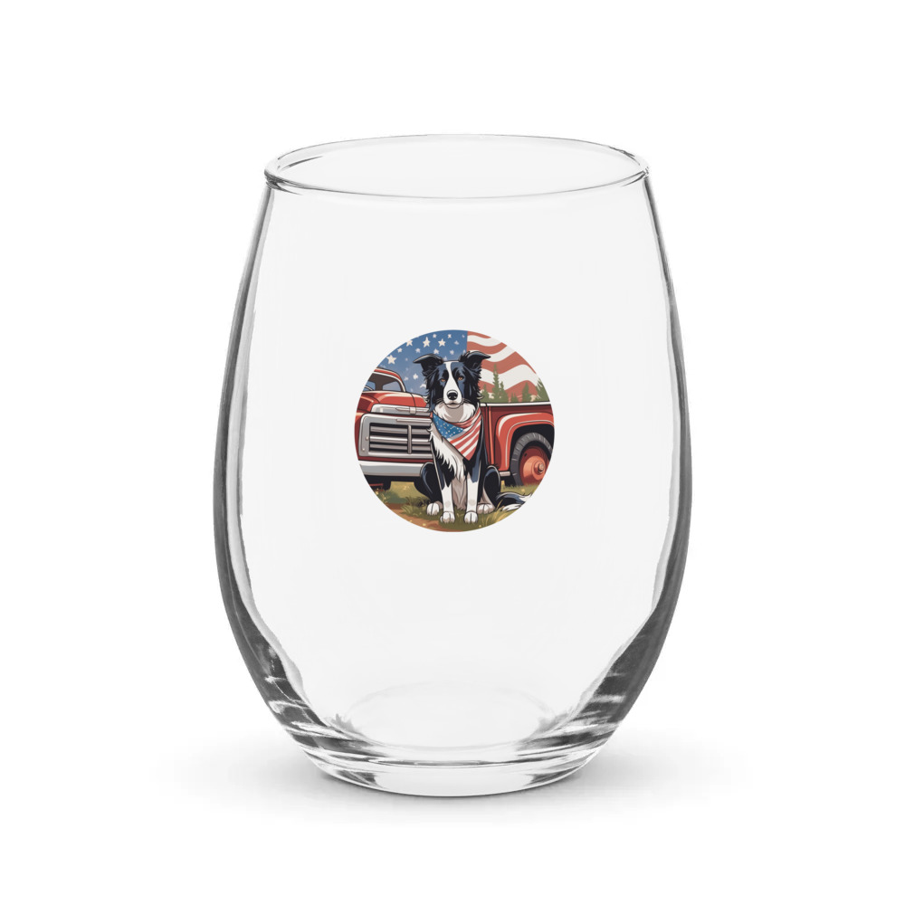 PugMug Custom Border Collie Stemless Wine Glass