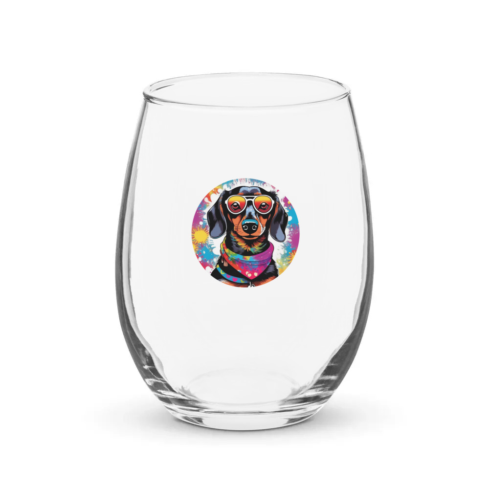 PugMug Custom Black Dachshund Stemless Wine Glass