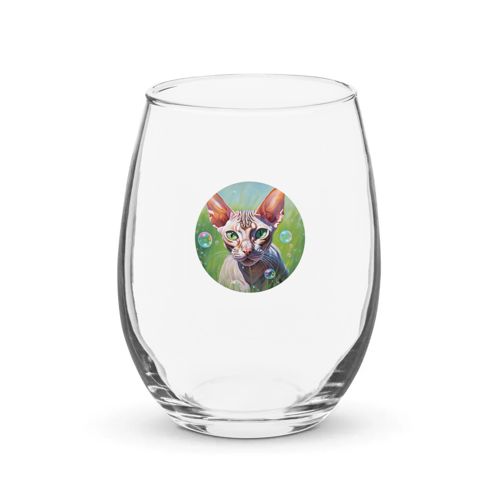 PugMug Custom Tabby Sphynx Cat Stemless Wine Glass