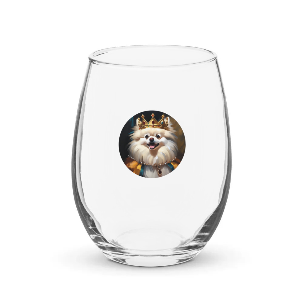 PugMug Custom White Pomeranian Stemless Wine Glass