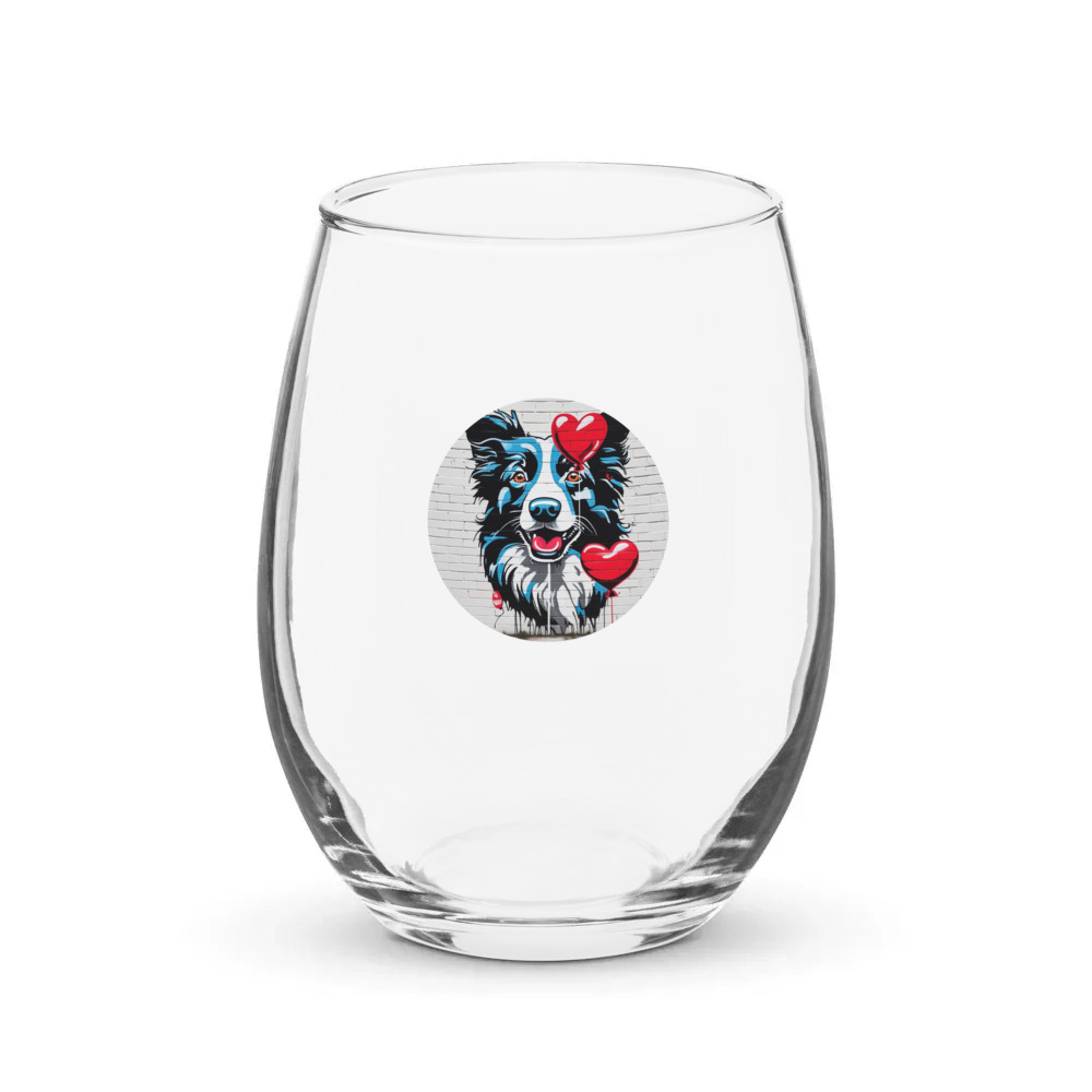 PugMug Custom Border Collie Stemless Wine Glass