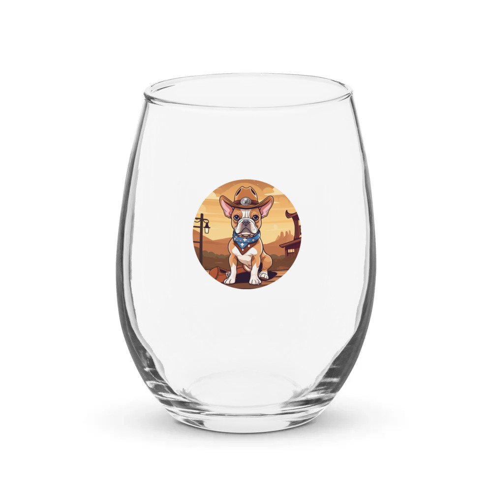 PugMug Custom Tan French Bulldog Stemless Wine Glass