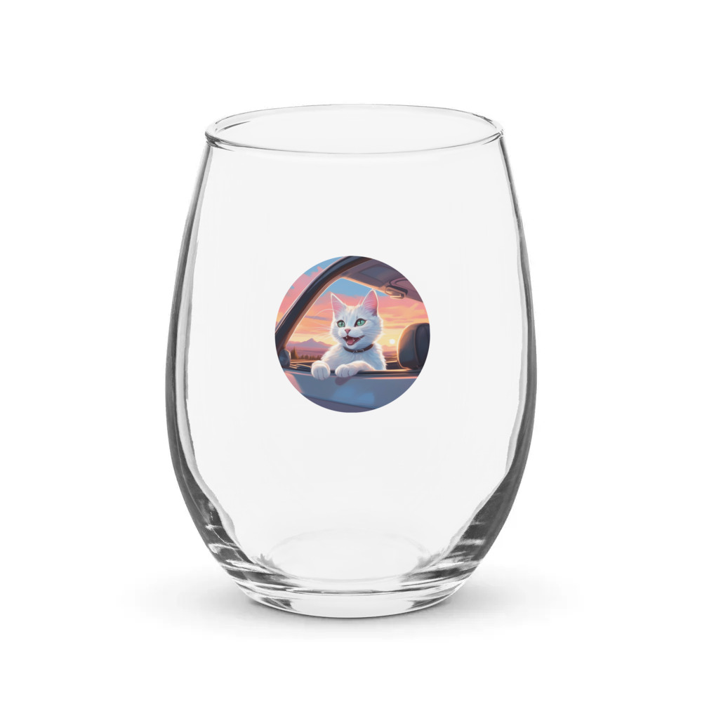 PugMug Custom White Companion Cat Stemless Wine Glass