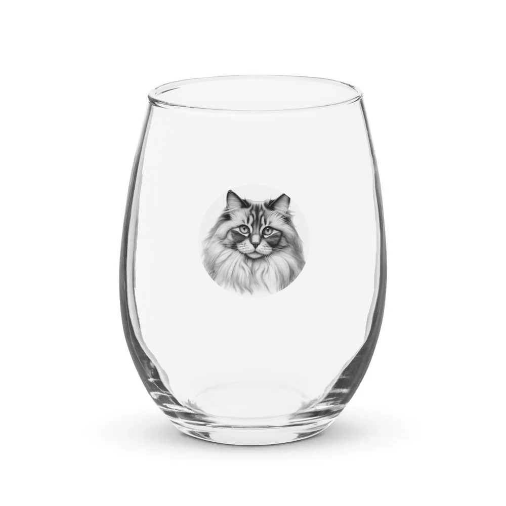 PugMug Custom Tabby Ragdoll Cat Stemless Wine Glass