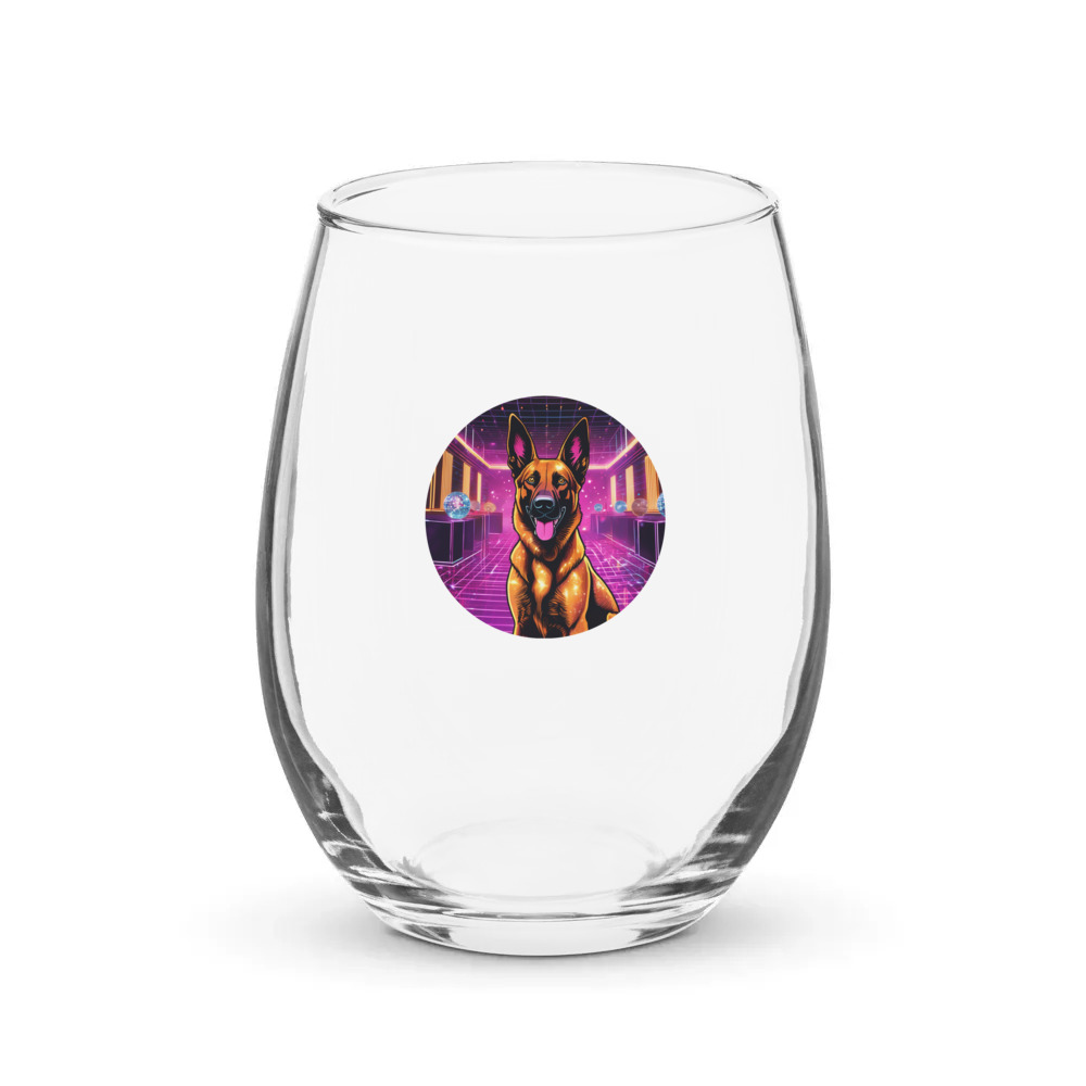 PugMug Custom Belgian Malinois Stemless Wine Glass
