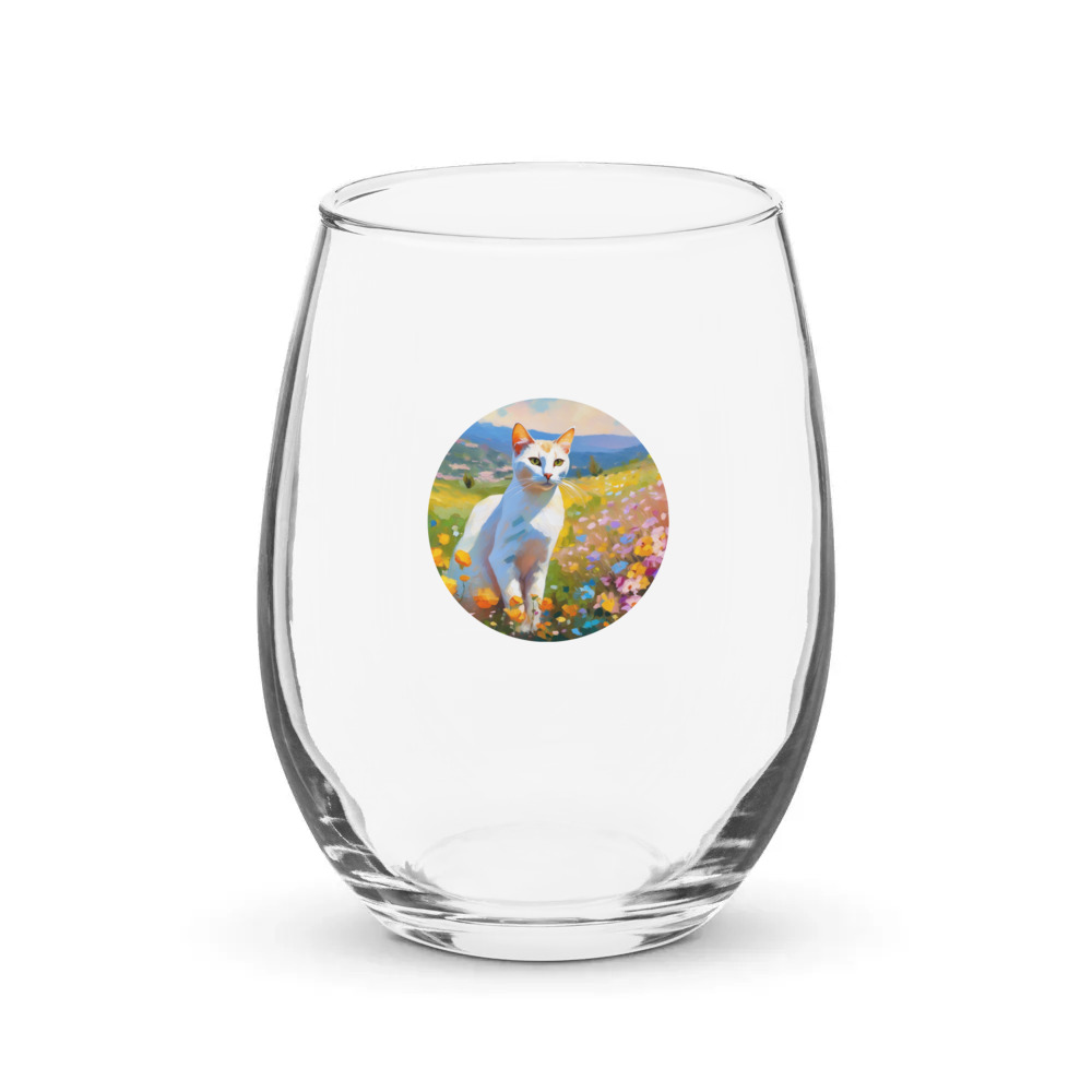 PugMug Custom White Abyssinian Cat Stemless Wine Glass
