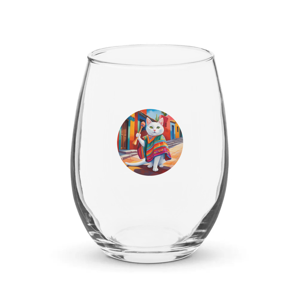 PugMug Custom White Companion Cat Stemless Wine Glass