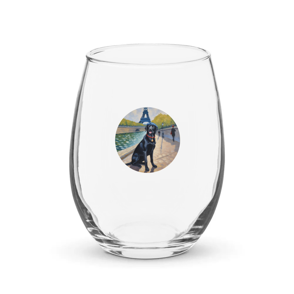 PugMug Custom Black Labrador Retriever Stemless Wine Glass