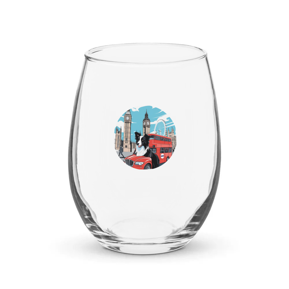 PugMug Custom Border Collie Stemless Wine Glass