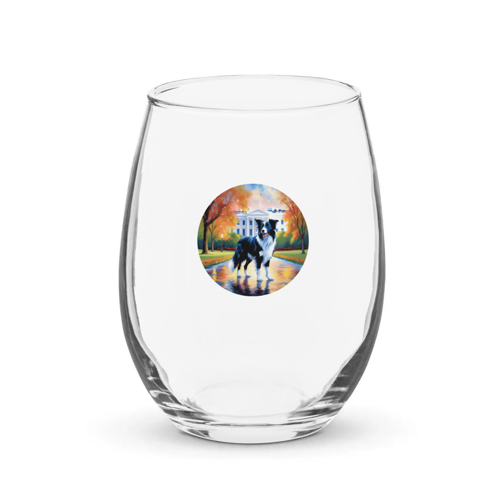 PugMug Custom Border Collie Stemless Wine Glass