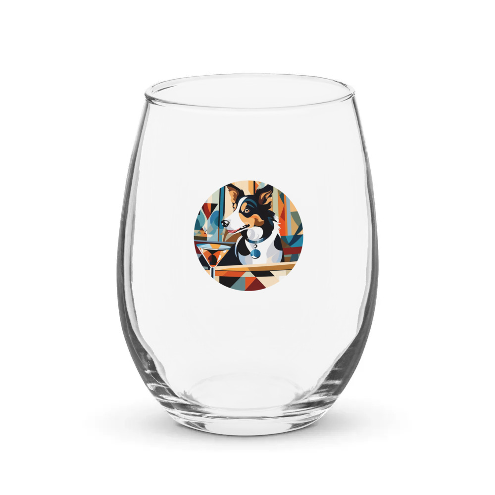 PugMug Custom Border Collie Stemless Wine Glass