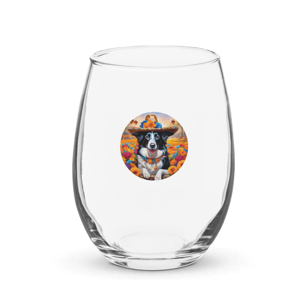PugMug Custom Border Collie Stemless Wine Glass