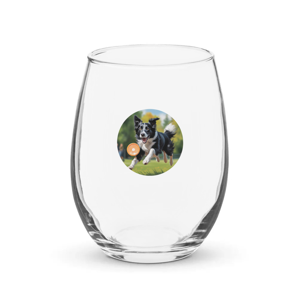 PugMug Custom Border Collie Stemless Wine Glass