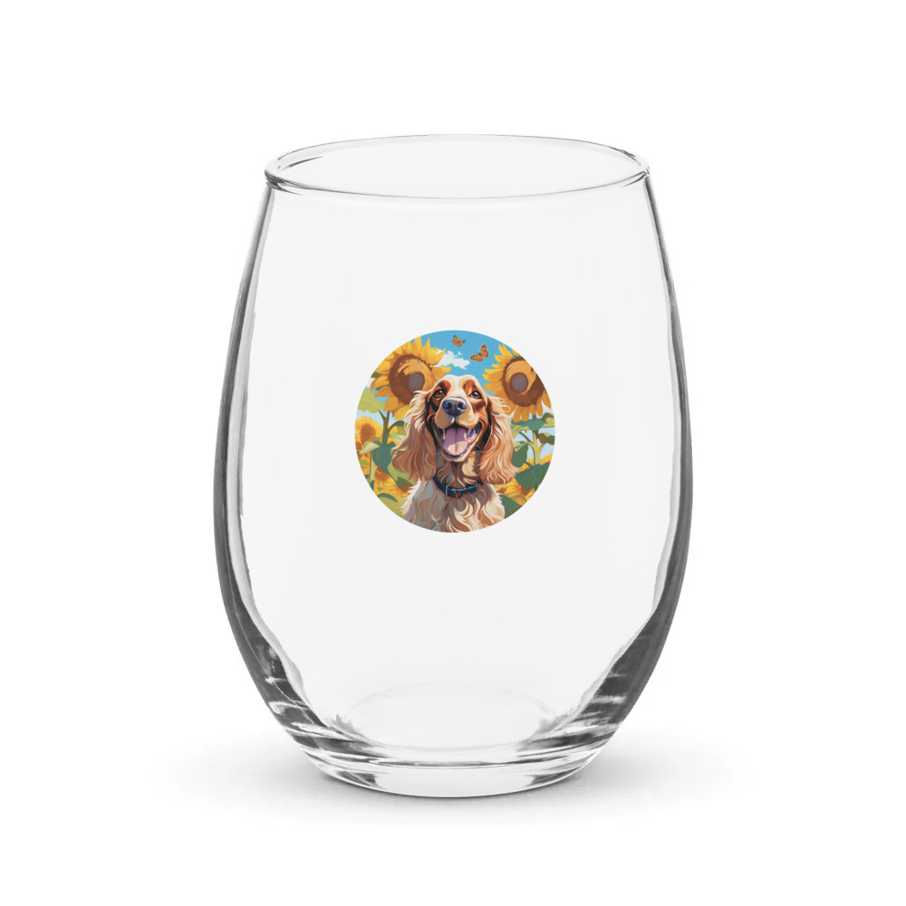 PugMug Custom English Cocker Spaniel Stemless Wine Glass