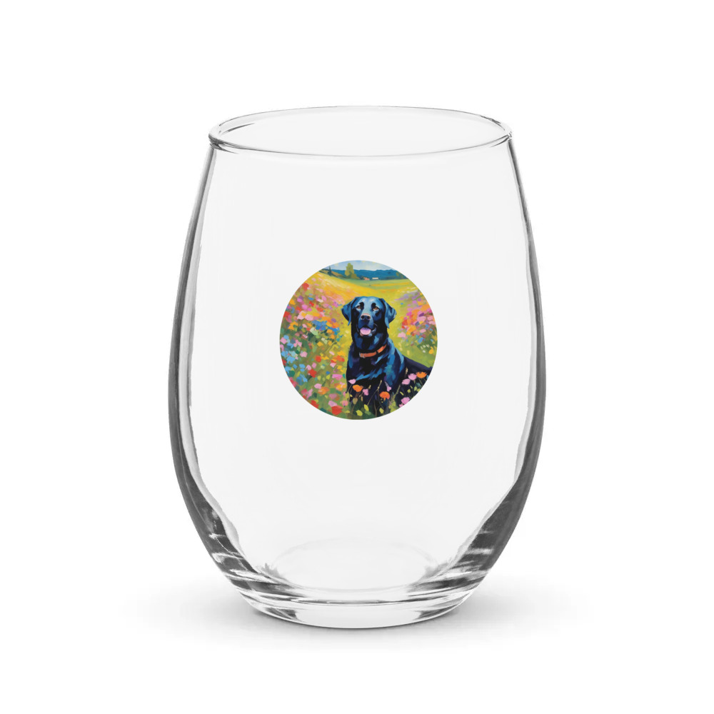 PugMug Custom Black Labrador Retriever Stemless Wine Glass