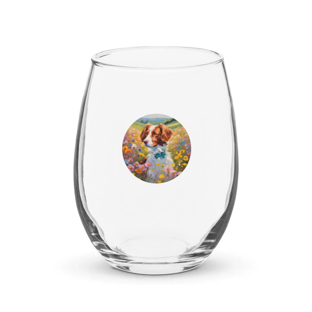 PugMug Custom Brittany Dog Stemless Wine Glass