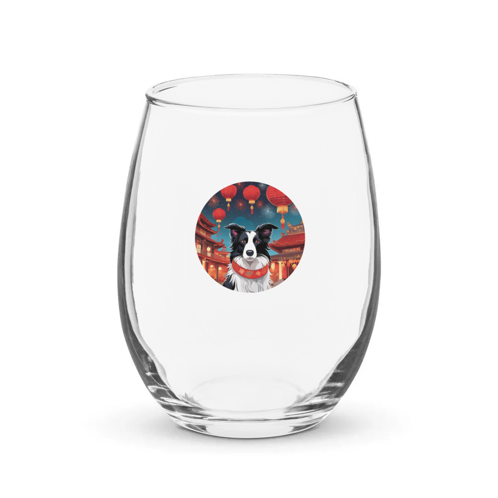 PugMug Custom Border Collie Stemless Wine Glass