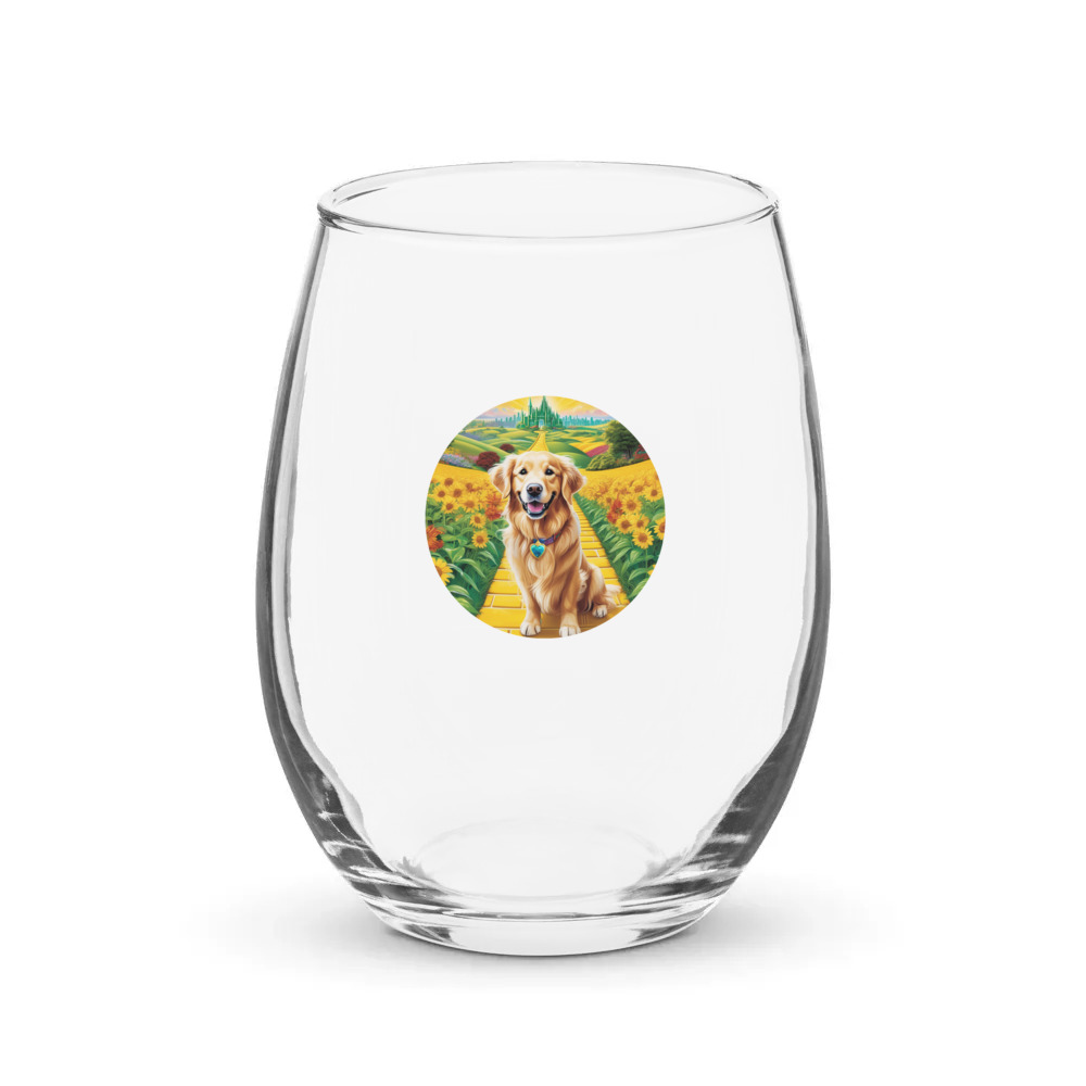 PugMug Custom Golden Retriever Stemless Wine Glass