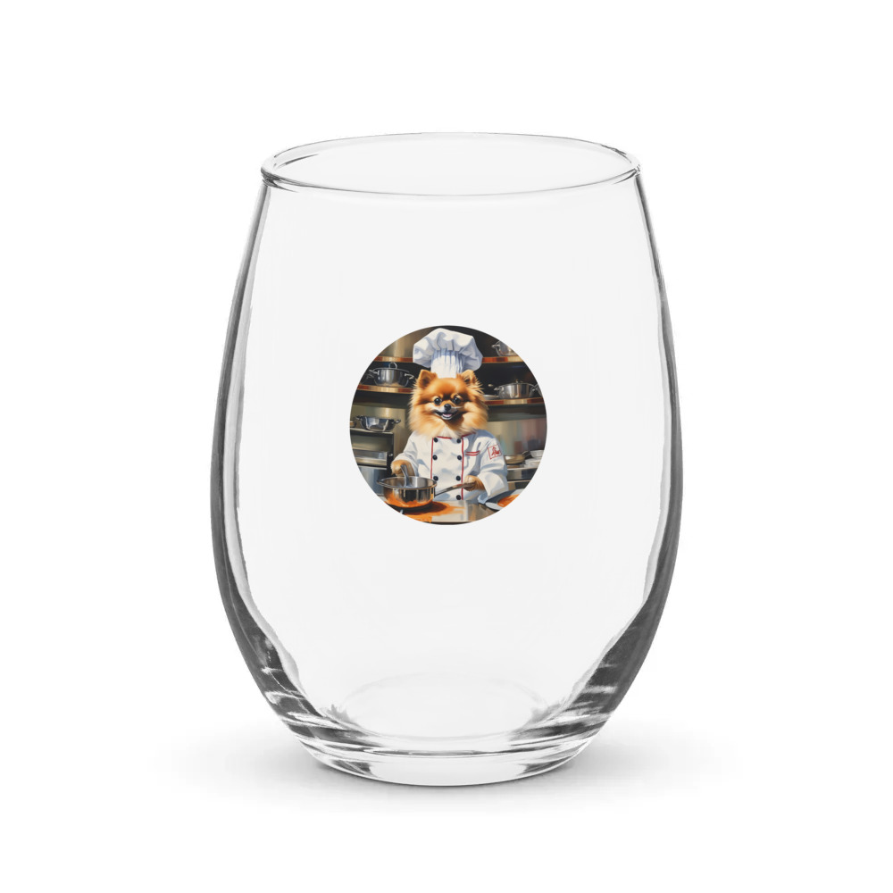 PugMug Custom Tan Pomeranian Stemless Wine Glass