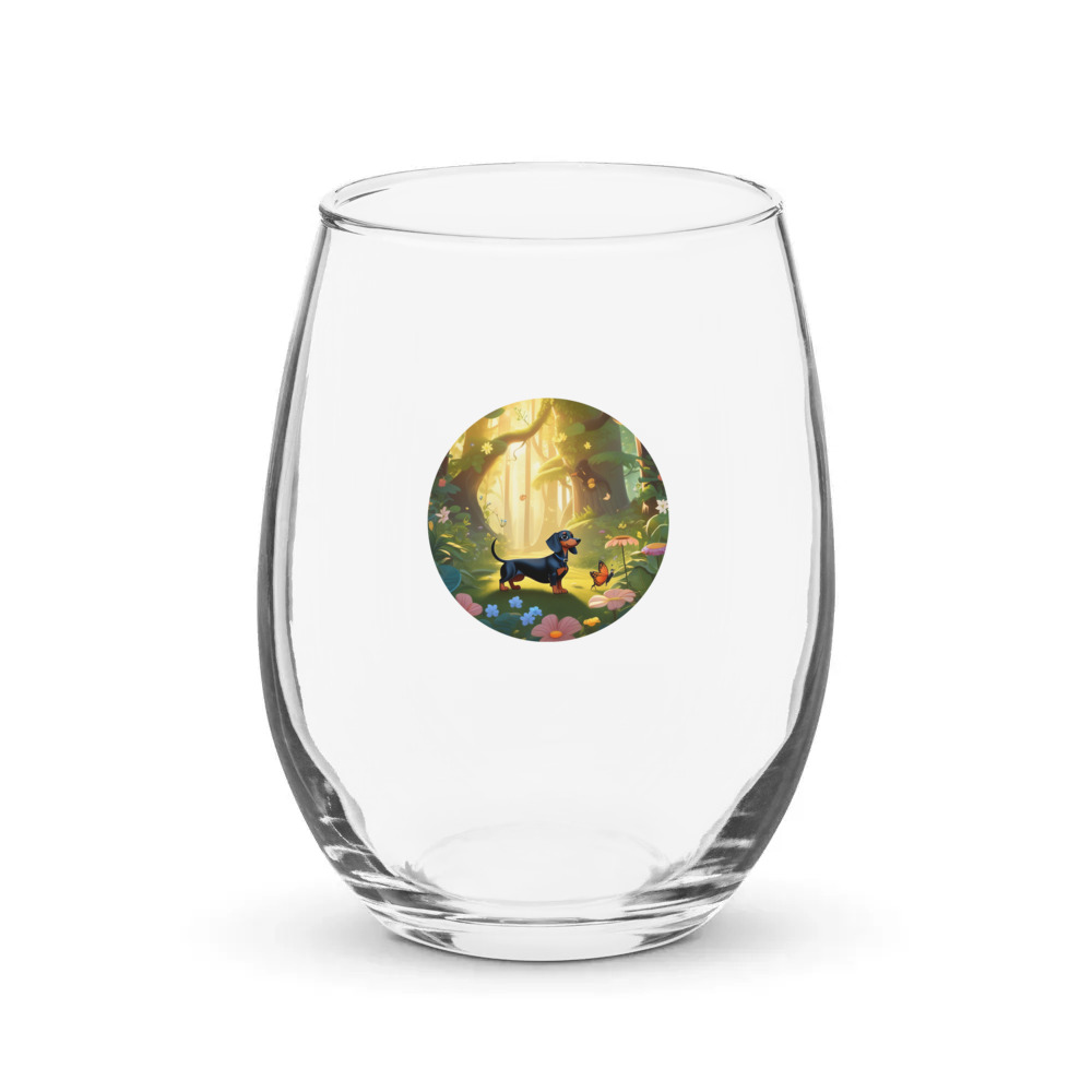 PugMug Custom Black Dachshund Stemless Wine Glass